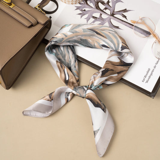 Foulard Carré 70X70 Effet Soie Tropical Feuilles Elégantes