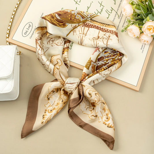 Foulard Carré Brun 90X90  Baroque Instrument Chic