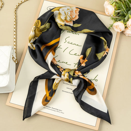 Foulard Carré 90 X 90 Polyester Fleur Élégance Intemporelle