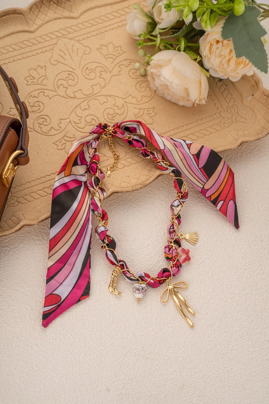 Collier Tressé Multicolore – Acier Inoxydable et Charms Doré