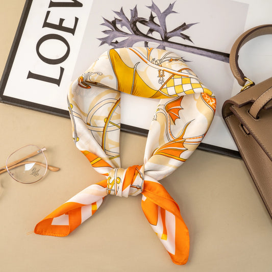 Foulard Carré Vintage Orange Toucher Soie 70x70