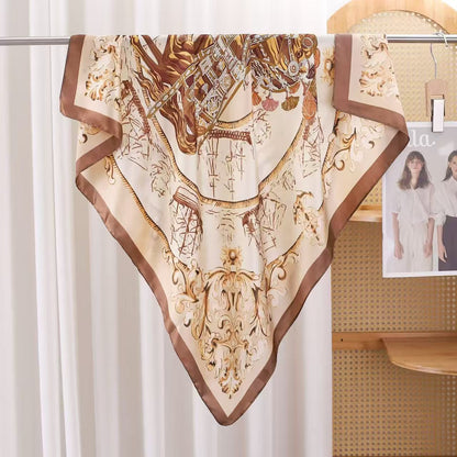 Foulard Carré Brun 90X90  Baroque Instrument Chic