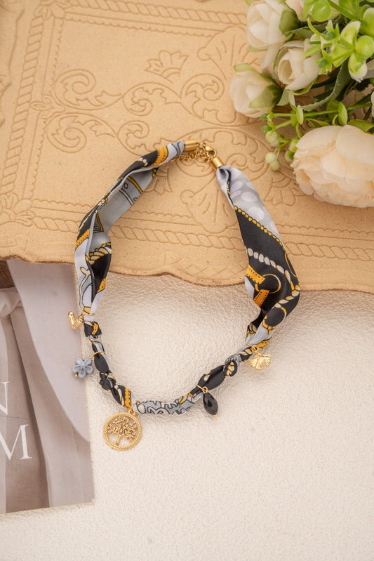 Collier foulard doré breloques arbre de vie acier inoxydable